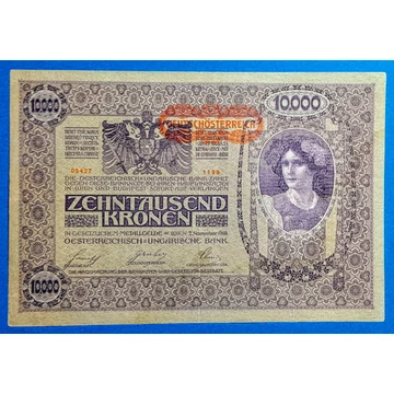 1918. 10.000 Korona VF "DEUTSCHÖSTERREICH" felülbélyegzéssel, hátul ornamentika