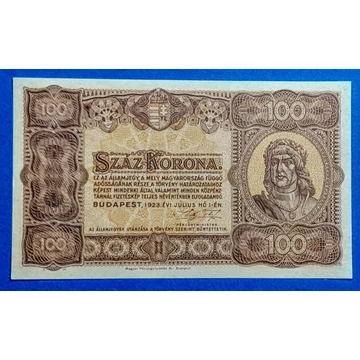 1923.   100 Korona UNC "kis alakú" Magyar Pénzjegynyomda jelöléssel