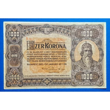 1920. 1000 Korona VF " Nagyalakú" Orell Füssli nyomdahely jelöléssel