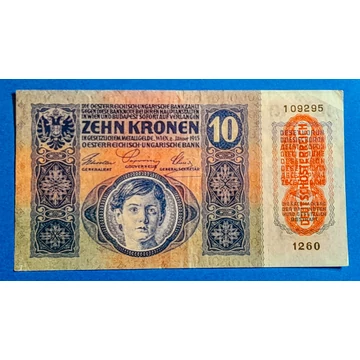1915. 10 Korona VG- "DEUTSCHÖSTERREICH" felülbélyegzéssel