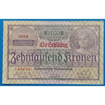 1924. 10.000 Korona F  1Schilling felülbélyegzéssel