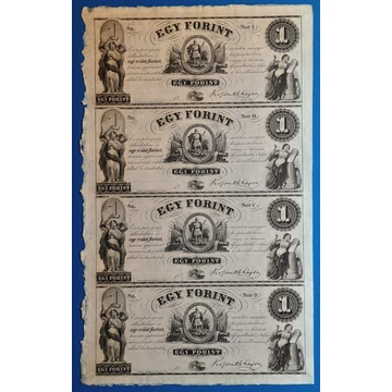 1852. 1 Forint UNC Kossuth ezüst 1 Forint ív A-B-C-D