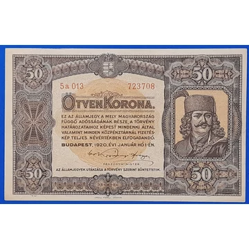 1920.  50 Korona EF+  Orell Füssli nyomdahely jelöléssel
