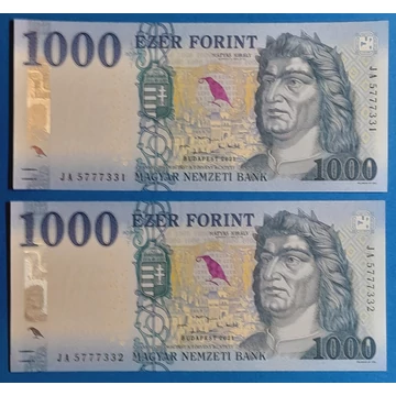 2021. 1.000 Forint UNC sorszámkövető pár  "JA" betűjel