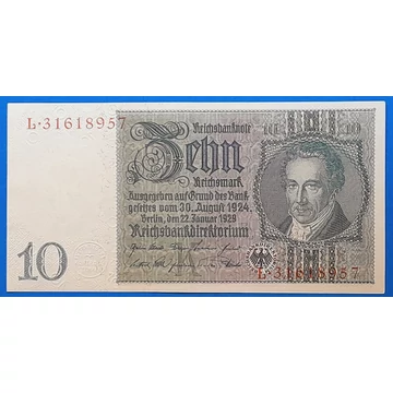 1929. 10 Reichsmark AUNC-