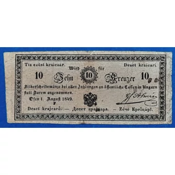 1849.  10 Krajczár F  Ezüst krajczár Gróf Almássy aláírásával