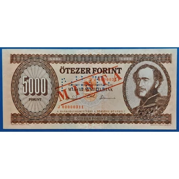 5.000 Forint UNC "MINTA" perforációval, J betűjel előoldal