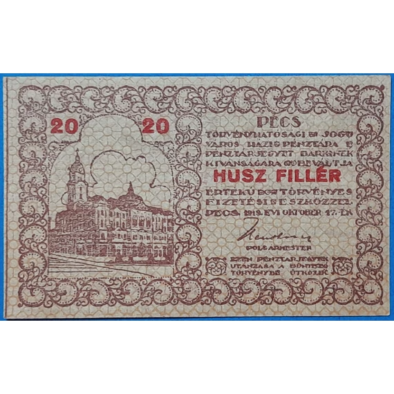 1919. 20 Fillér UNC Pécs város