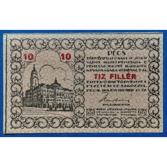 1919. 10 Fillér UNC Pécs város