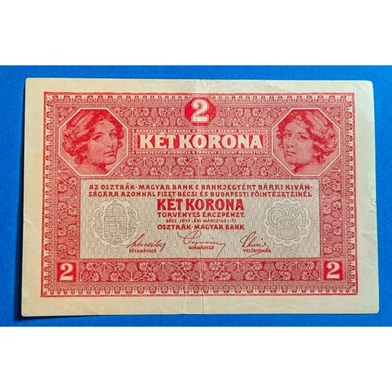 1917. 2 Korona VF+ "DEUTSCHÖSTERREICH" felülbélyegzéssel