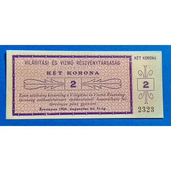 1920.  2 Korona UNC Világítási és Vízmű Rt