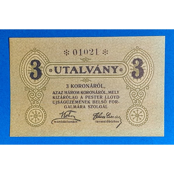 1919.   3 Korona UNC Pester Lloyd