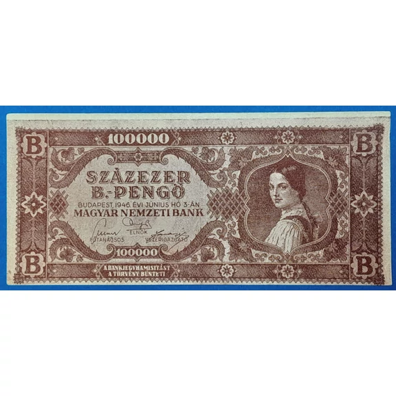 1946.   100.000 B-Pengő EF Reklám pénz MDP