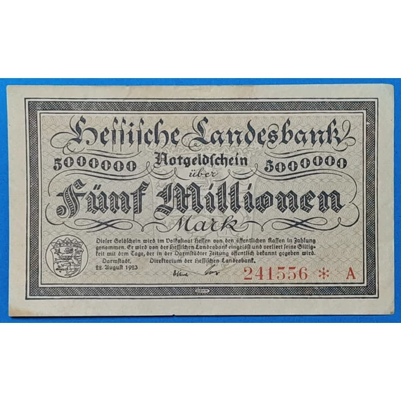 1923. 5.000.000 Mark VF szükségpénz Darmstadt VF