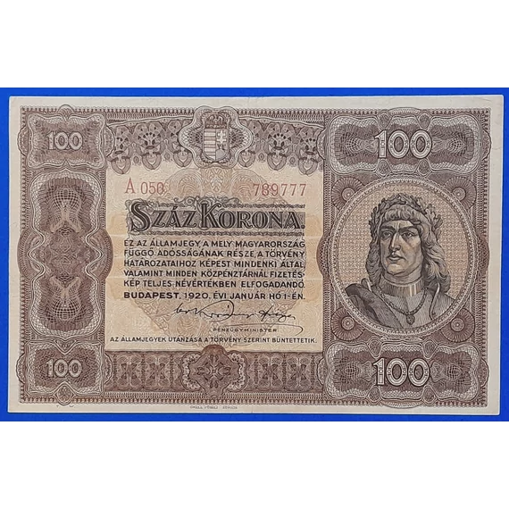 1920. 100 Korona VF "nagy alakú "Orell Füssli nyomdahely jelöléssel