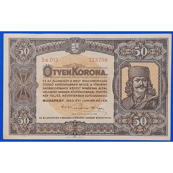 1920.  50 Korona EF+  Orell Füssli nyomdahely jelöléssel