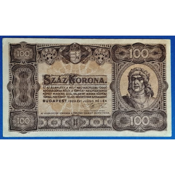 1923.   100 Korona UNC "kis alakú" nyomdahely nélküli