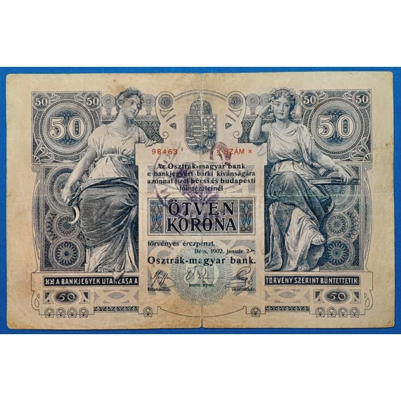 1902.  50 Korona VG "Román felülbélyegzéssel"
