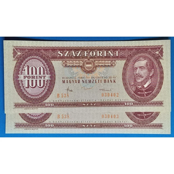 1984.10.30  100 Forint UNC "sorszámkövető 2 db bankó"