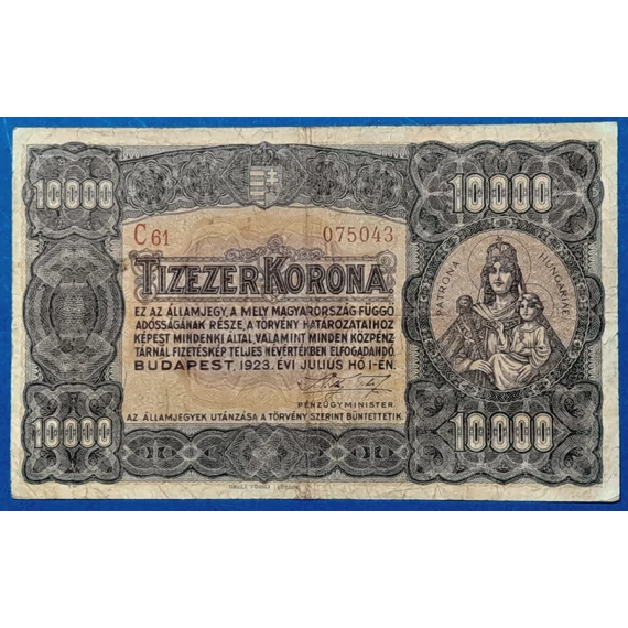 1923. 10.000 Korona F "kis alakú" Orell Füssli nyomdahely jelöléssel