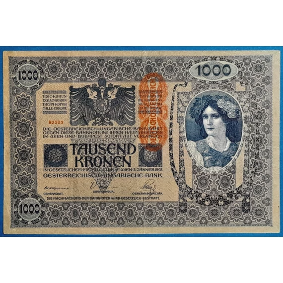 1902. 1.000 Korona F "DEUTSCHÖSTERREICH" felülbélyegzéssel