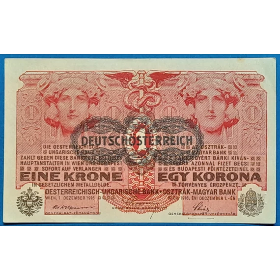 1916. 1 Korona EF "DEUTSCHÖSTERREICH" felülbélyegzéssel