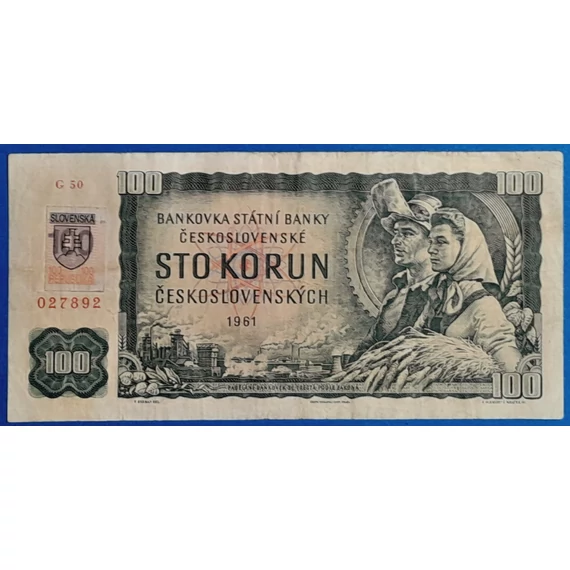 1961. 100 Korun F Szlovák bélyeggel