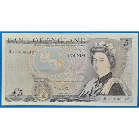 Brit 5 fontos bankjegy előoldala - II. Erzsébet királynő