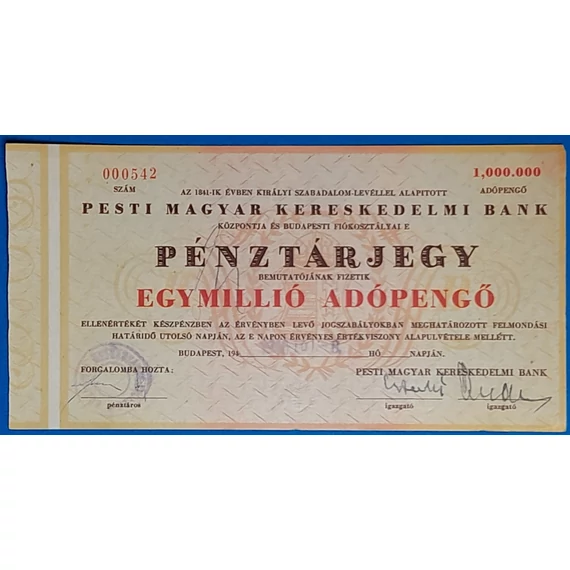 1.000.000 Adópengő Pénztárjegy (1946) – EF GOTTONUMIZMATIKA