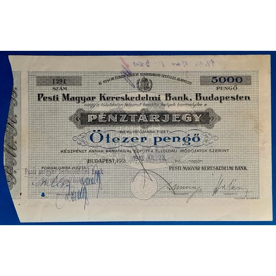 5000 Pengő 1943 június - PMKB Pénztárjegy - GOTTONUMIZMATIKA