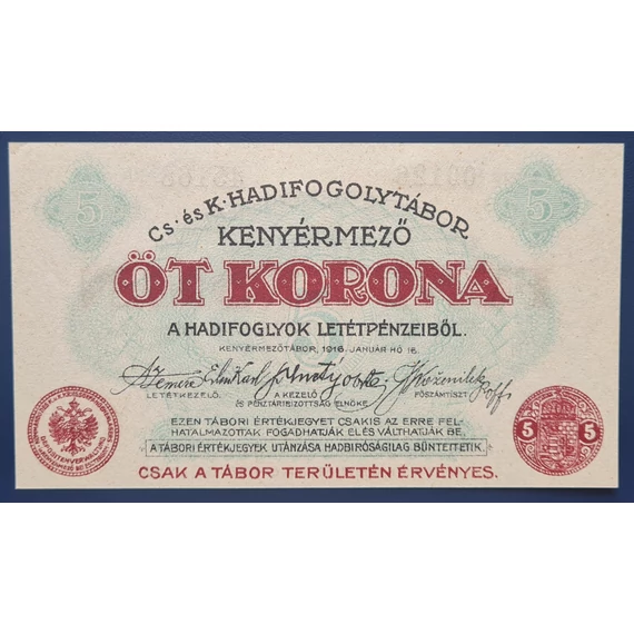 Kenyérmező  1916. 5 Korona UNC