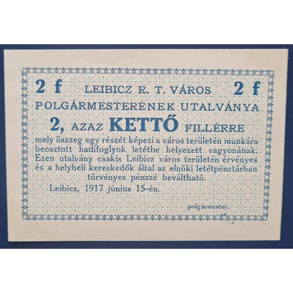 Leibicz 1916. 2 Fillér UNC sorszám és aláírás nélküli