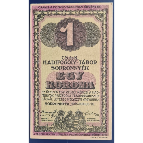 Sopronnyék 1916. 1 Korona UNC kemény papíros
