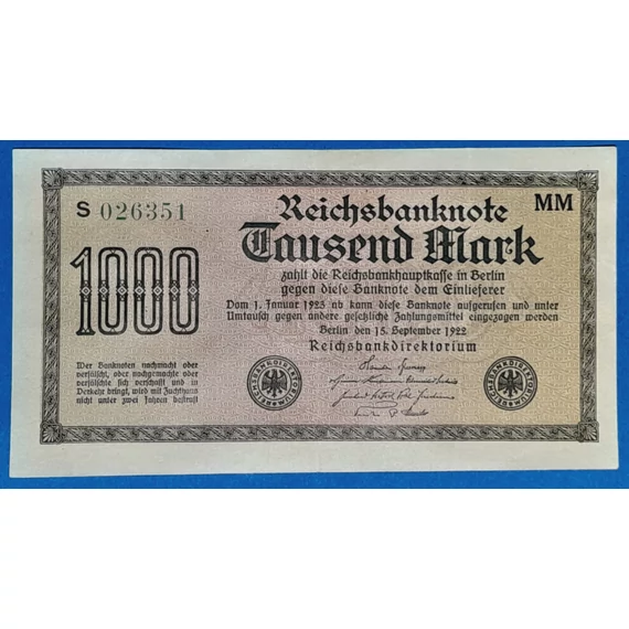 1922. 1.000 Mark F+ "zöld" számozás