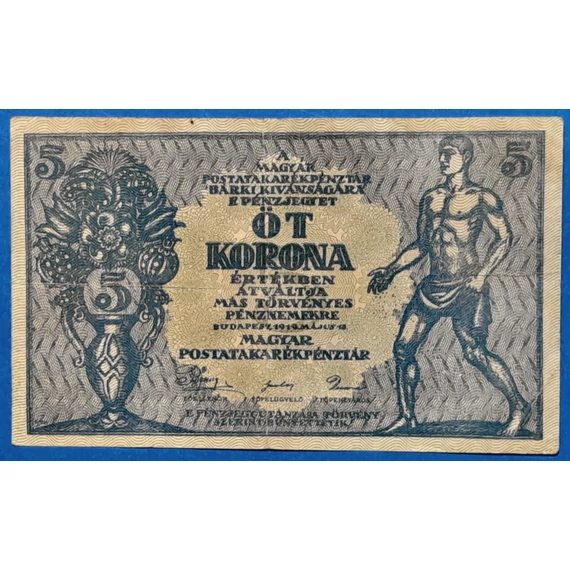 1919.  5 Korona VF "Más törvényes pénznemekre"