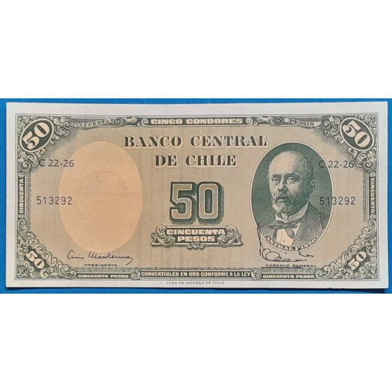 1960-1961. 50 Peso VF "5 Centésimos de Escudo" felülbélyegzéssel
