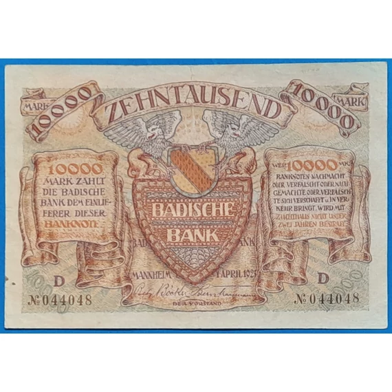 1923. 10.000 Mark VF- Baden