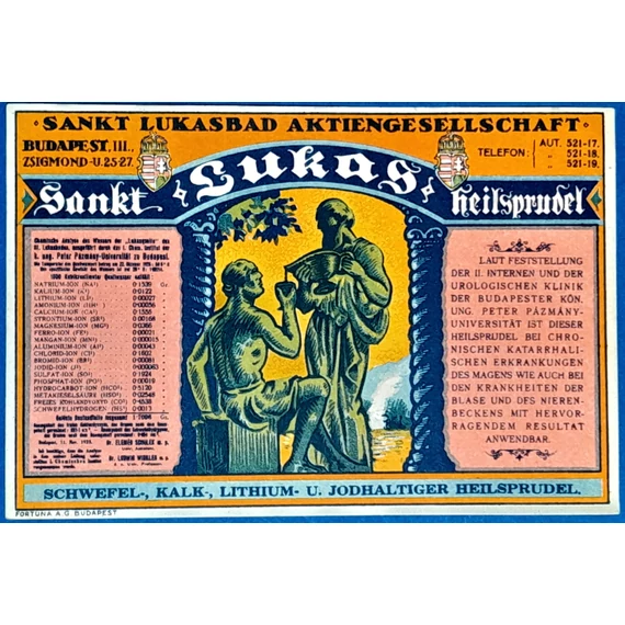Szent Lukács Gyógyvíz - Történelmi német nyelvű címke, Budapest GOTTO