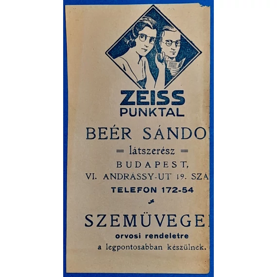 "Beér Sándor látszerész" számolócédula F