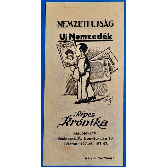 Nemzeti Újság és Új Nemzedék reklám számolócédula (1920-as évek) GOTTO