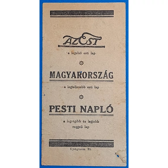 "Az Est", "Magyarország", "Pesti Napló" számolócédula F