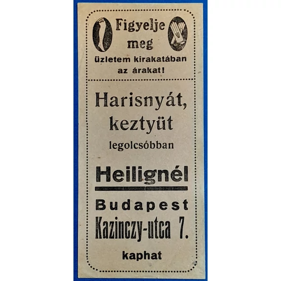 "Heilig" harisnya-, kesztyűüzlet számolócédula VF