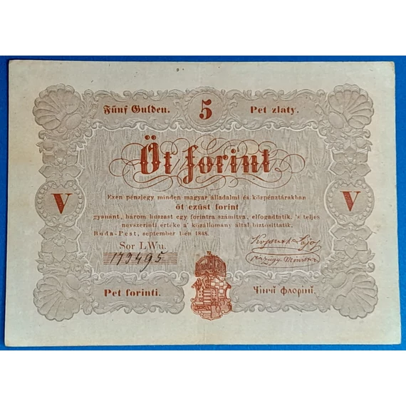 Kossuth-bankó 5 Forint (1848) – Barna nyomatos változat GOTTO