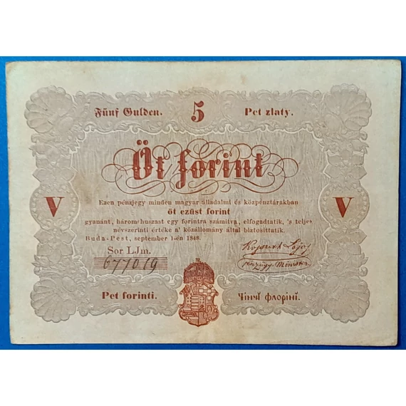 Kossuth-bankó 5 Forint (1848) – Piros nyomatos változat GOTTO