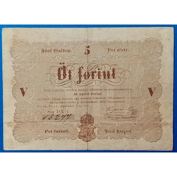 5 Forint 1848 - Kossuth-bankó (Barna nyomattal) GOTTO NUMIZMATIKA