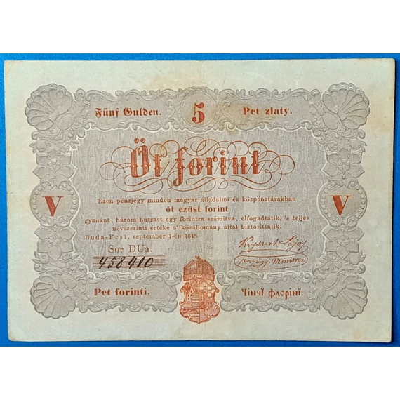 Kossuth-bankó 5 Forint (1848) – Piros nyomatos változat GOTTO