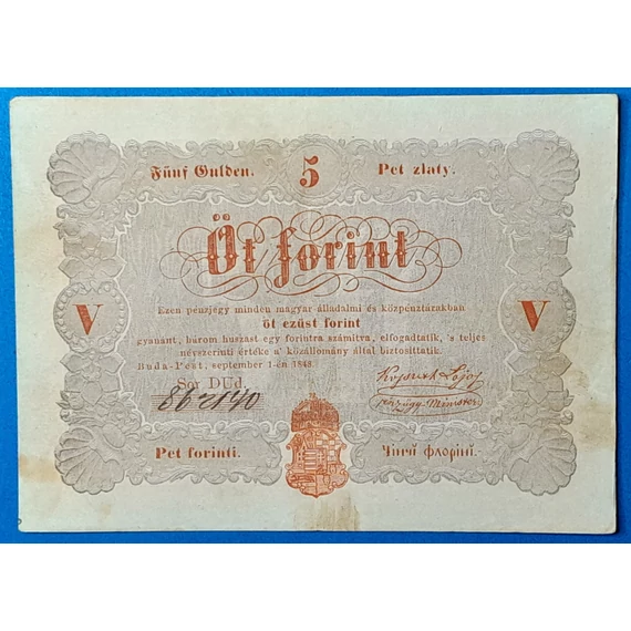 Kossuth-bankó 5 Forint (1848) – Piros nyomatos változat GOTTO