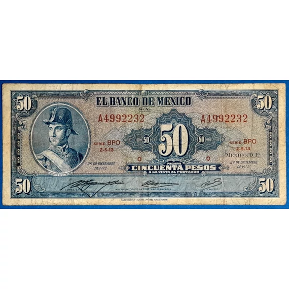 Régi Mexikói 50 Pesos Bankjegy (1972) - Ignacio Allende  GOTTO 