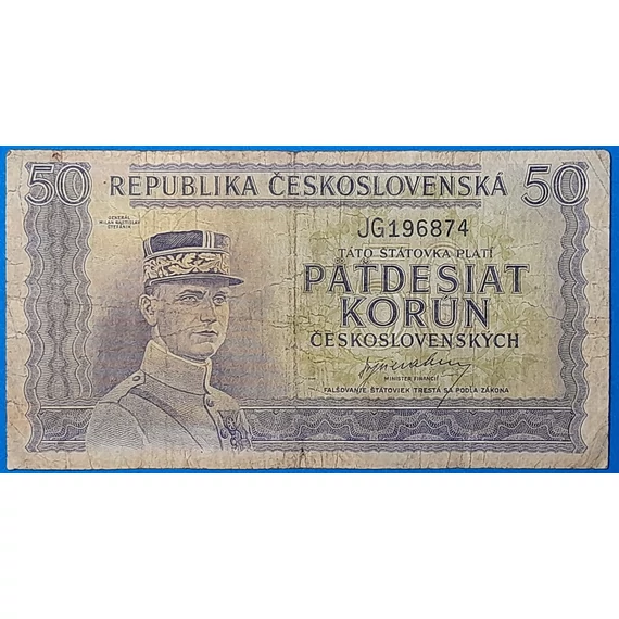 50 Csehszlovák Korun 1945 – Milan Rastislav Štefánik Bankjegy GOTTO