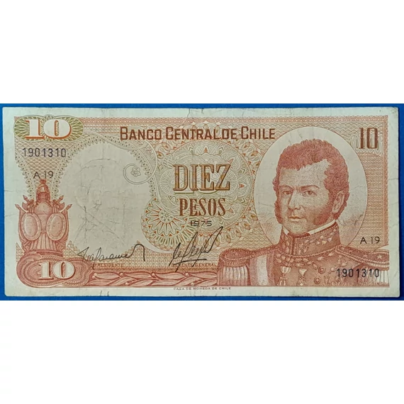 1975-ös Chilei 10 Pesós Bankjegy: Bernardo O'Higgins GOTTO NUMIZMATIKA